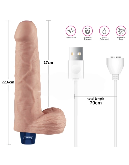 Wossi 22.6 cm USB Şarjlı Yeni Nesil Realistik Titreşimli Ten Dildo Penis