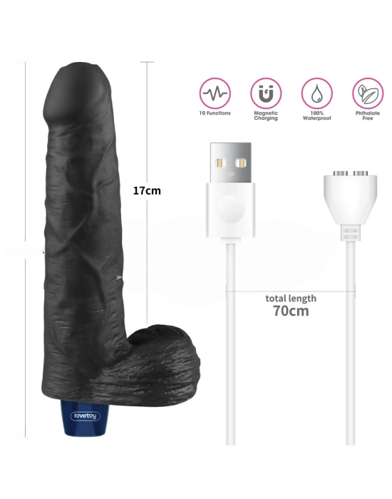 Wossi 22.6 cm USB Şarjlı Yeni Nesil Realistik Titreşimli Zenci Dildo Penis