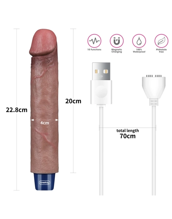 22.8 cm USB Şarjlı Yeni Nesil Realistik Testissiz Titreşimli Zenci Dildo Penis
