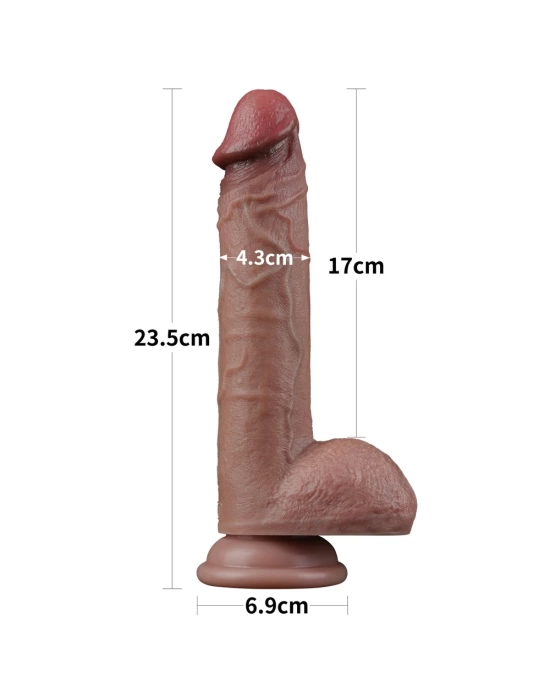 Wossi 23.5 cm Realistik Çift Katmanlı Yeni Nesil Silikon Vantuzlu Melez Dildo Penis