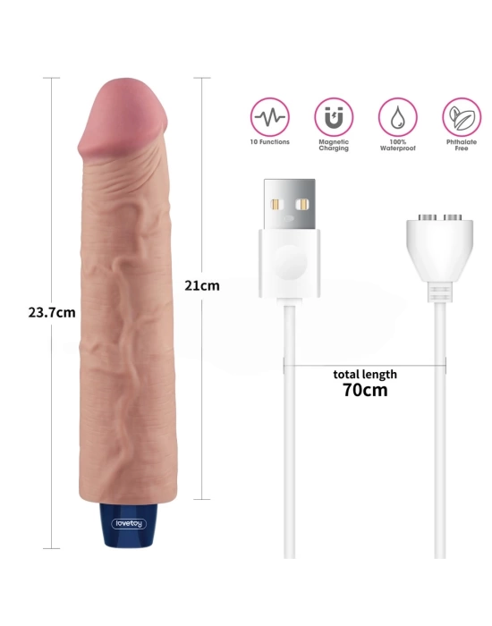 Wossi 23.7 cm USB Şarjlı Yeni Nesil Realistik Testissiz Titreşimli Ten Dildo Penis
