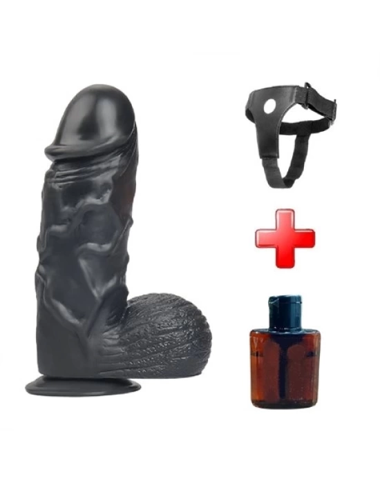24,5 cm Belden Bağlamalı Vantuzlu Realistik Zenci Penis Anal Vajinal Dildo