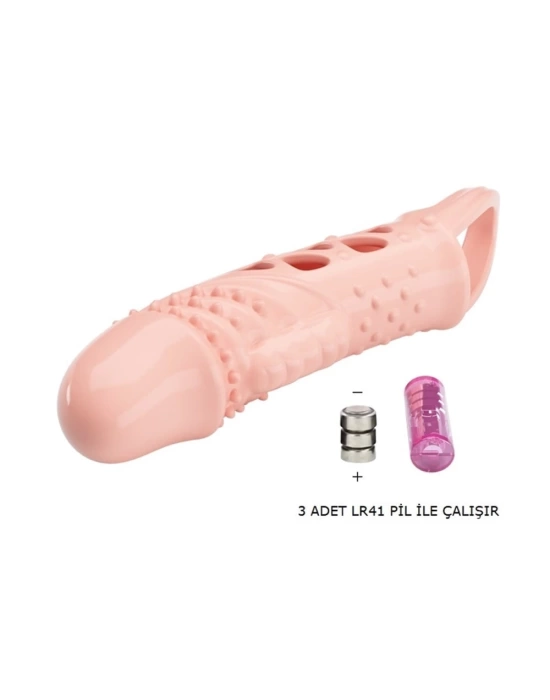 2,5 cm Dolgu Uzatmalı Titreşimli Penis Kılıfı Prezervatif Vibratör
