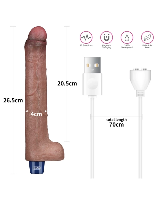Wossi 26.5 cm USB Şarjlı Yeni Nesil Realistik Titreşimli Dildo Penis
