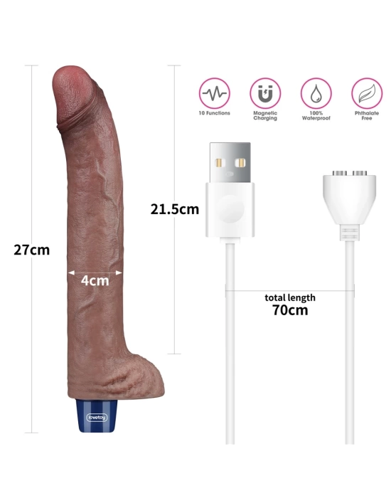 Wossi 27 cm USB Şarjlı Yeni Nesil Realistik Titreşimli Dildo Penis