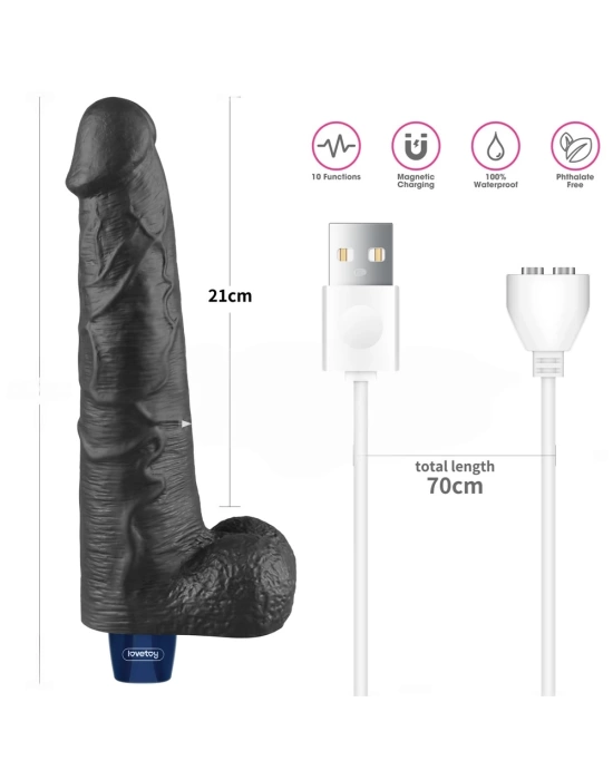 Wossi 27.2 cm USB Şarjlı Yeni Nesil Realistik Titreşimli Zenci Dildo Penis