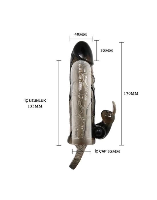 Wossi 3,5 cm Uzatmalı Titreşimli Klitoris Uyarıcılı Zenci Penis Kılıfı