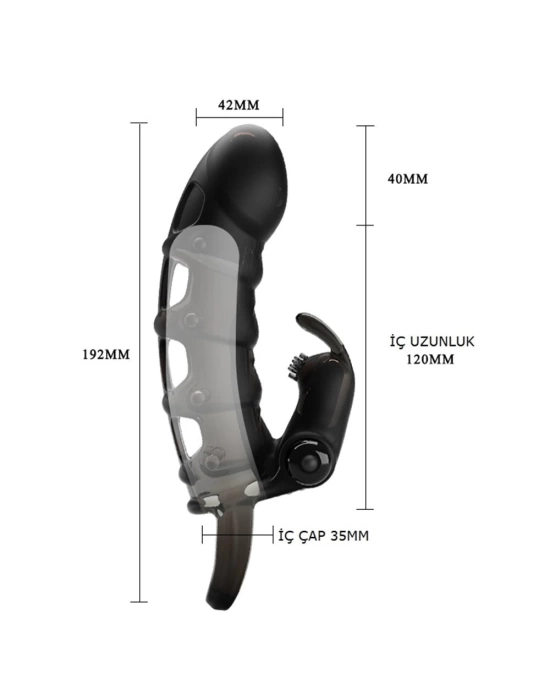 4 cm Dolgu Uzatmalı 10 Titreşimli Zenci Penis Kılıfı Prezervatif Vibratör