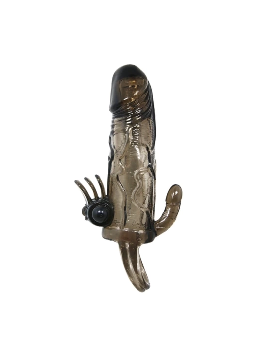 4 cm Uzatmalı Anal Vajinal ve Klitoral Uyarıcılı Titreşimli Penis Kılıfı