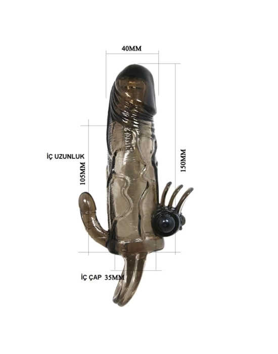 4 cm Uzatmalı Anal Vajinal ve Klitoral Uyarıcılı Titreşimli Penis Kılıfı