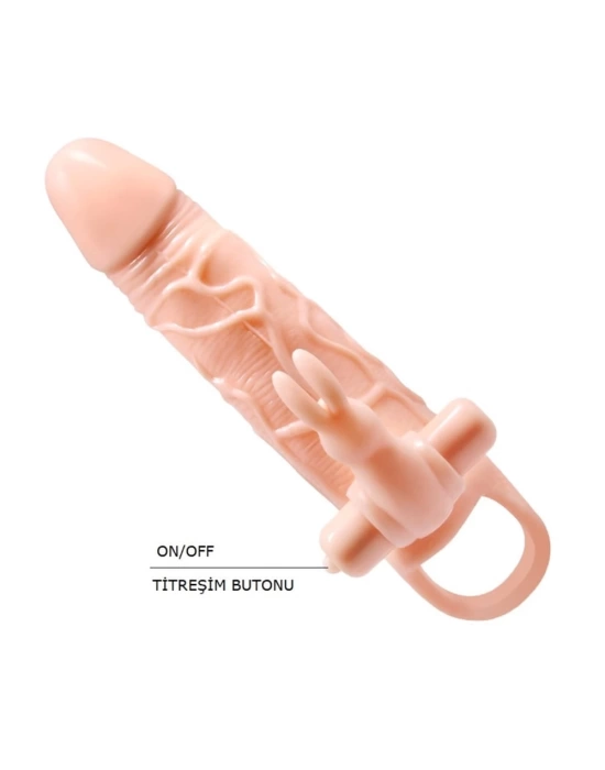 Wossi 5 cm Dolgu Uzatmalı 10 Fonksiyonlu Çift Titreşimli Penis Kılıfı Prezervatif Vibratör