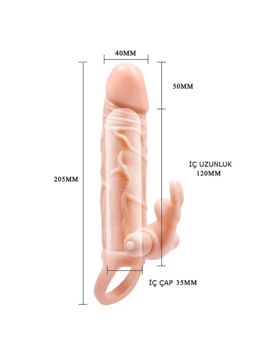 5 cm Dolgu Uzatmalı 10 Fonksiyonlu Çift Titreşimli Penis Kılıfı Prezervatif Vibratör