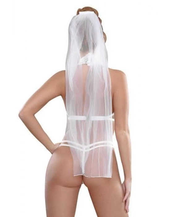 Bacio Beyaz Dantelli Fantezi Duvaklı Seksi  Gelin Kostümü  BC2378