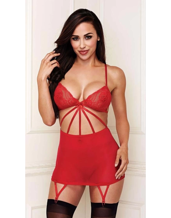 Bacio Fantazi Büyük Beden Kırmızı Dantelli Jartiyer Takım BC3256