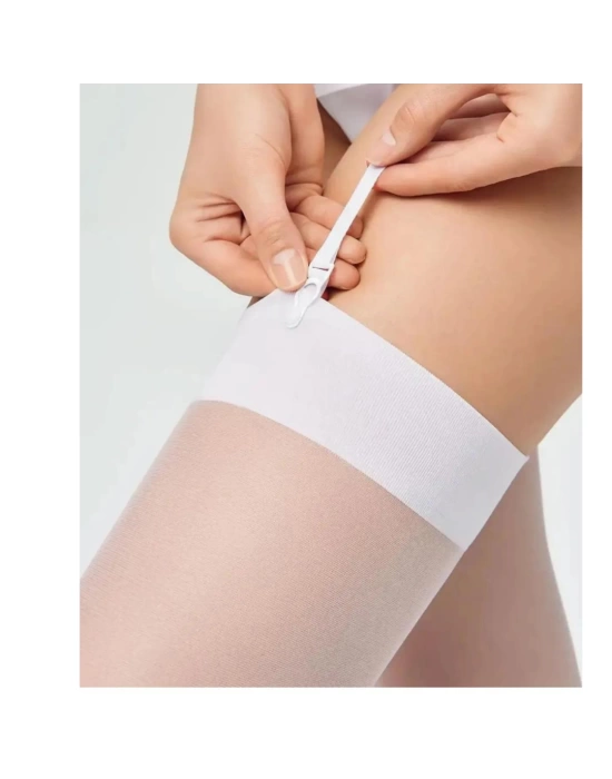 Bacio Kadın Beyaz Düz Jartiyer Çorabı BC0435