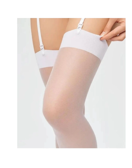 Bacio Kadın Beyaz Düz Jartiyer Çorabı BC0435