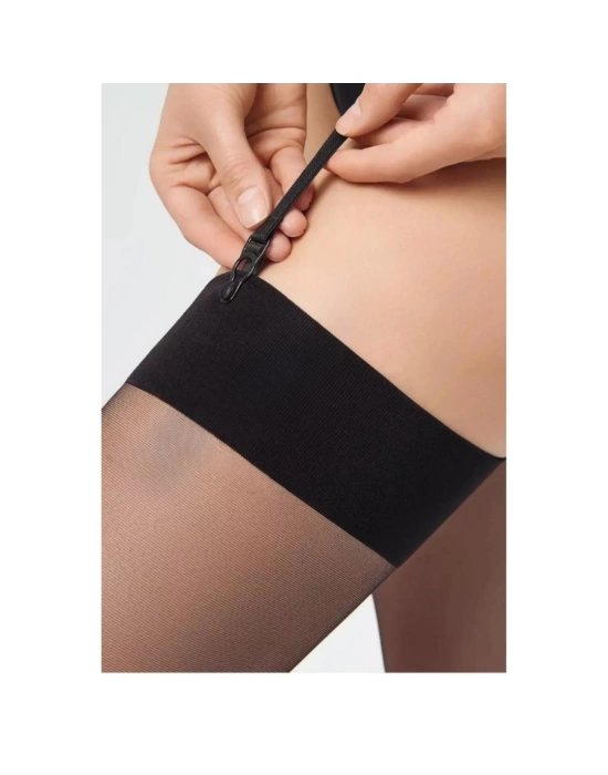 Bacio Kadın Siyah Düz Jartiyer Çorabı BC0434