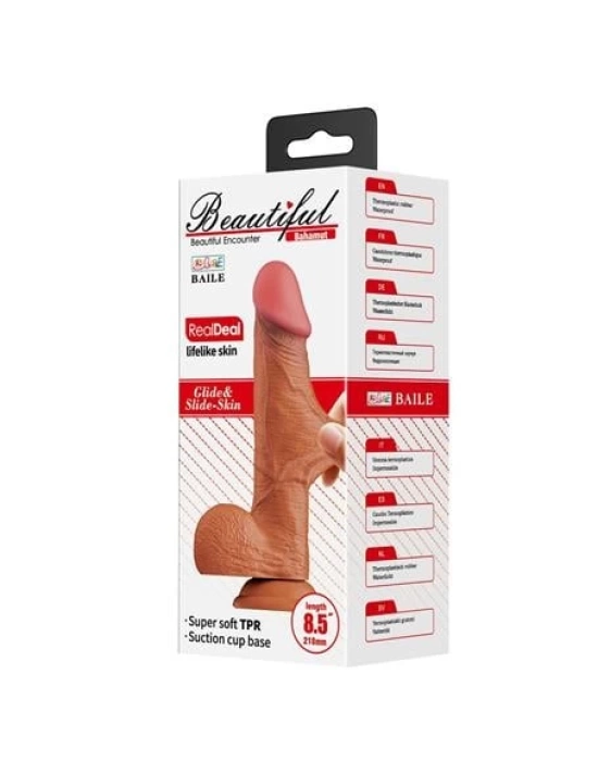 Wossi Belden Bağlamalı 21,8 cm Et Dokulu Gerçekçi Çift Katmanlı Silikon Melez Penis - Bahamut