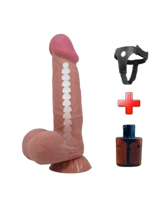 Wossi Belden Bağlamalı 21,8 cm Kıkırdak Yapılı Çift Katmanlı Gerçekçi Melez Dildo Penis