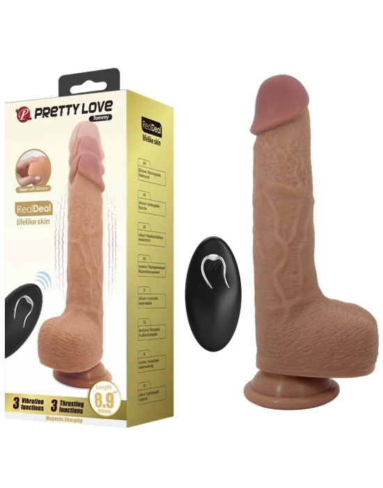 Belden Bağlamalı 22,5 cm İleri Geri Hareketli Uzaktan Kumandalı Manyetik Şarjlı Gerçekçi Vantuzlu Melez Penis - Tommy
