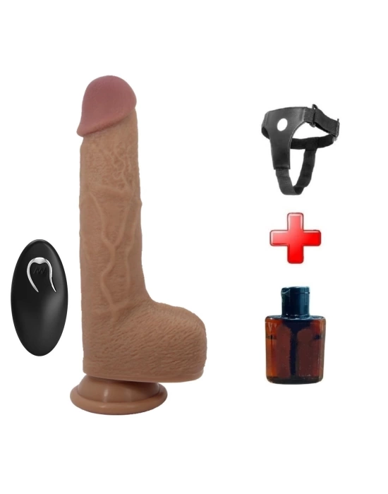 Belden Bağlamalı 22,5 cm İleri Geri Hareketli Uzaktan Kumandalı Manyetik Şarjlı Gerçekçi Vantuzlu Melez Penis - Tommy