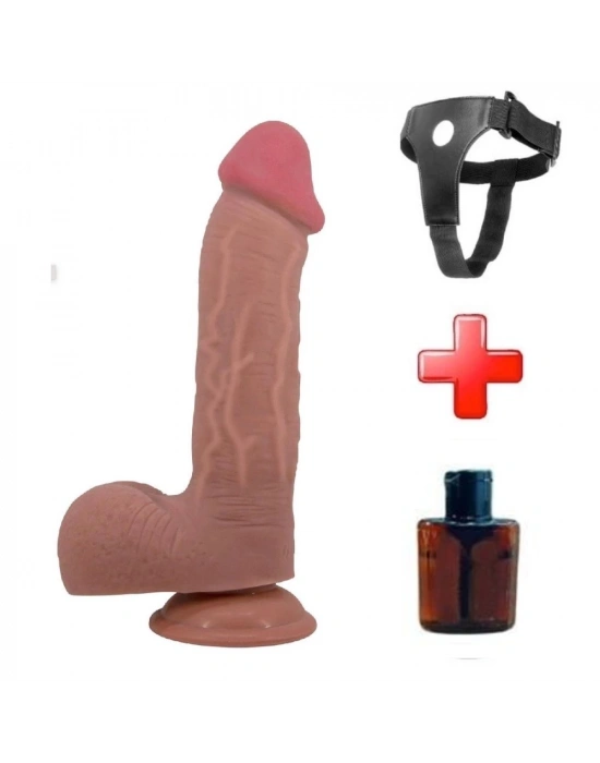 Belden Bağlamalı 23,4 cm Çift Katmanlı Gerçekçi Melez Dildo Penis