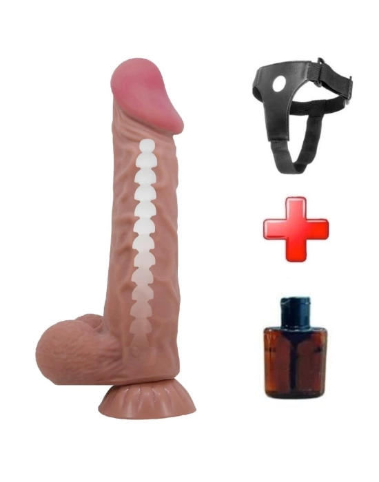 Belden Bağlamalı 24 cm Kıkırdak Yapılı Çift Katmanlı Gerçekçi Melez Dildo Penis
