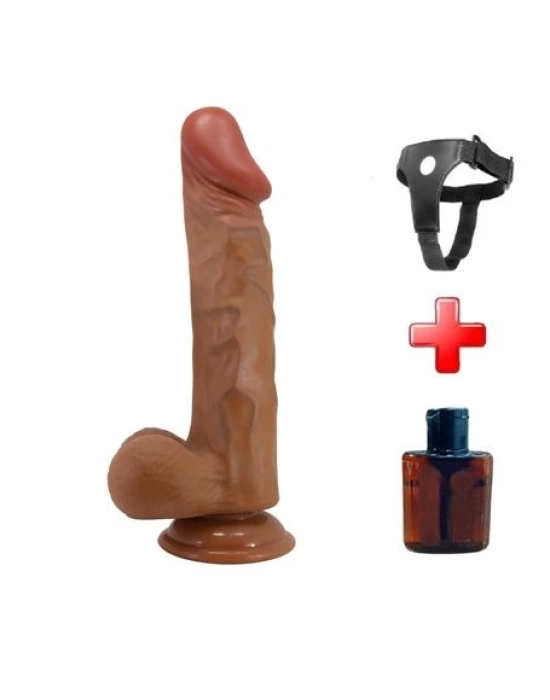 Wossi Belden Bağlamalı 24 cm Yeni Nesil Çift Katmanlı Realistik Vantuzlu Dildo Penis - Buraq