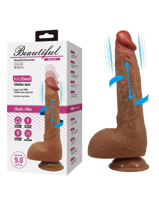 Belden Bağlamalı USB Şarjlı 25 cm Oynar Başlı İleri Geri Hareketli Titreşimli Dildo - Wilks