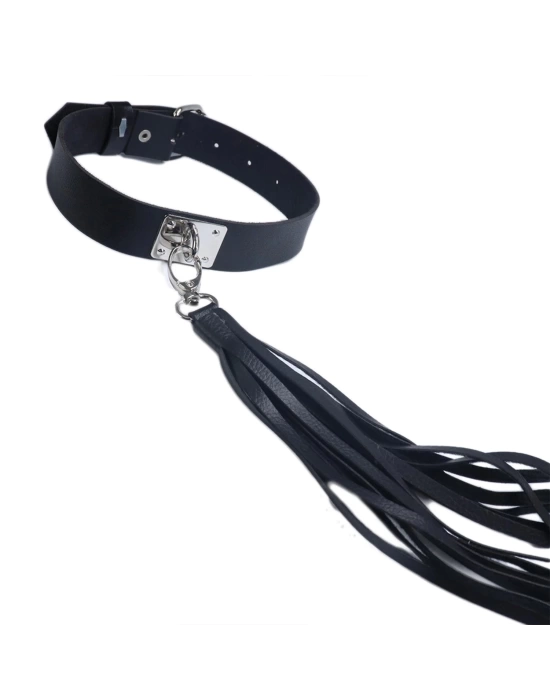 Wossi Deri Fırfırlı Choker Harness Kolye Siyah