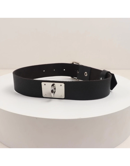 Wossi Deri Fırfırlı Choker Harness Kolye Siyah