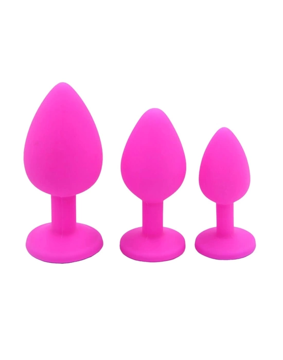 Elmas Taşlı Silikon Kaplı Anal Plug L Büyük Boy 9 cm Pembe