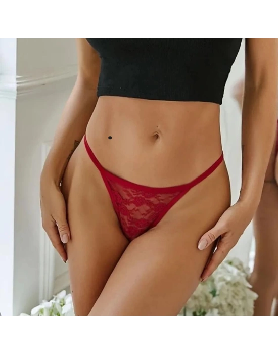 Fantazi Kırmızı Dantelli Kadın String - Tanga BC8616