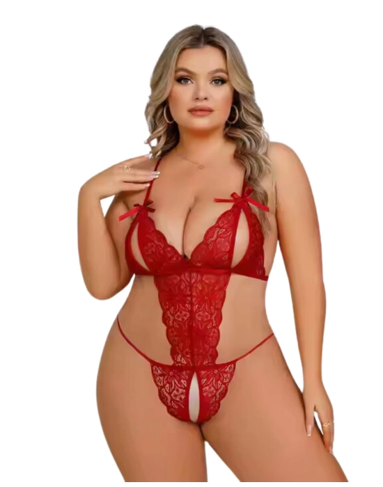 Fantezi Büyük Beden Kırmızı Dantelli Babydoll BC9250