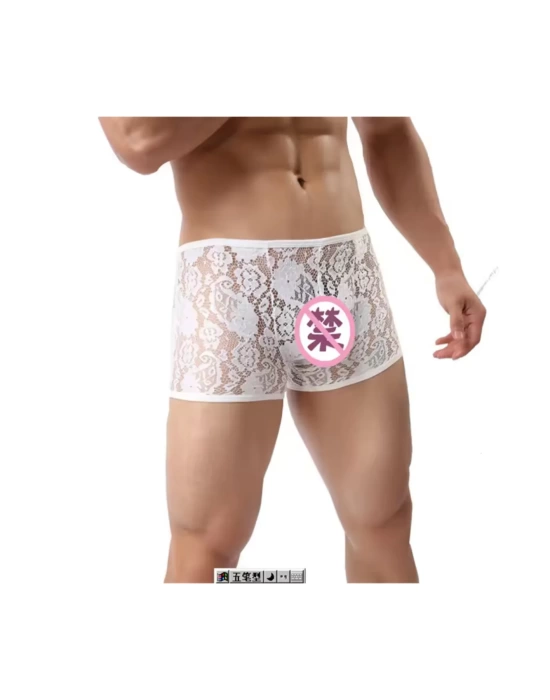 Fantezi Dantelli Beyaz Seksi Erkek Boxer - Erkek İç çamaşırı BC4613