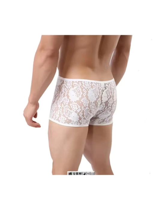 Fantezi Dantelli Beyaz Seksi Erkek Boxer - Erkek İç çamaşırı BC4613
