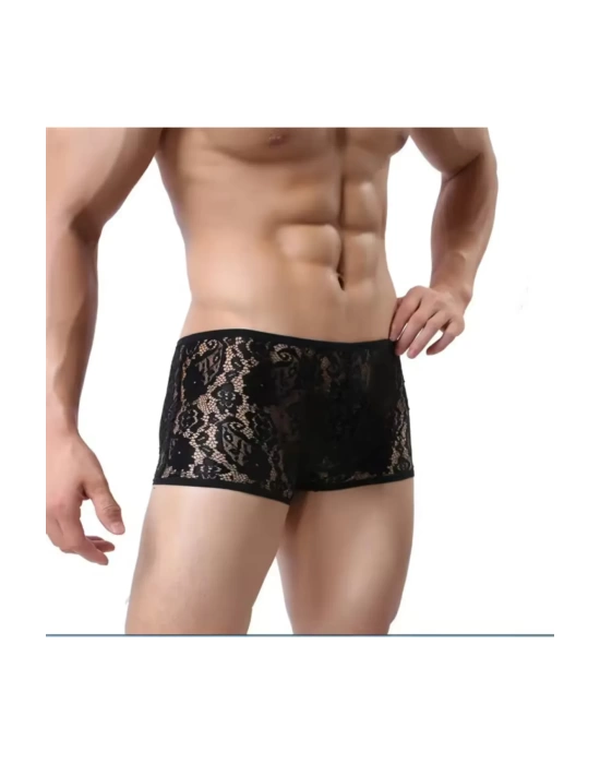 Fantezi Dantelli Seksi Siyah Erkek Boxer - Seksi Erkek İç çamaşırı BC4612