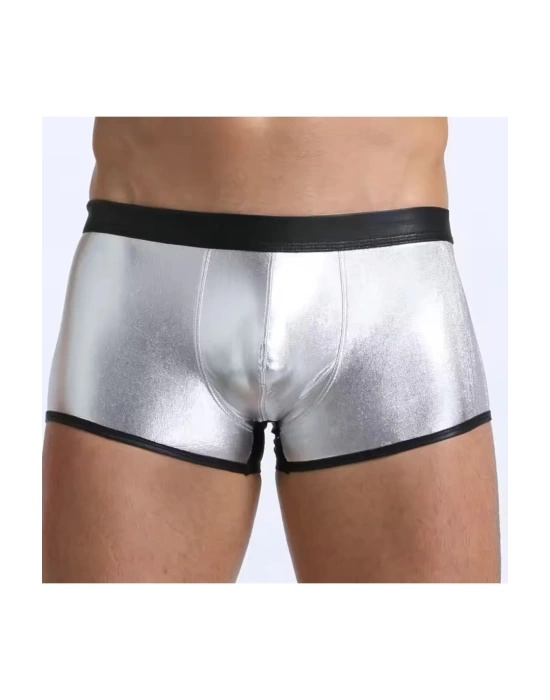 Fantezi Deri Görünümlü Gümüş Erkek Boxer  Tanga BC4607