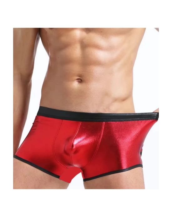 Fantezi Deri Görünümlü Kırmızı Erkek Boxer Tanga BC4506