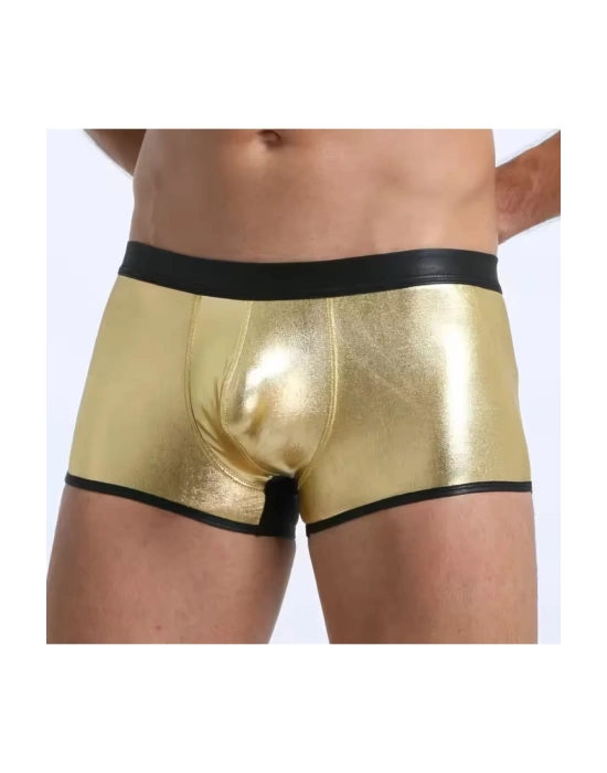 Fantezi Deri Görünümlü Seksi  Altın Erkek Boxer  - Fantezi Tanga BC4604