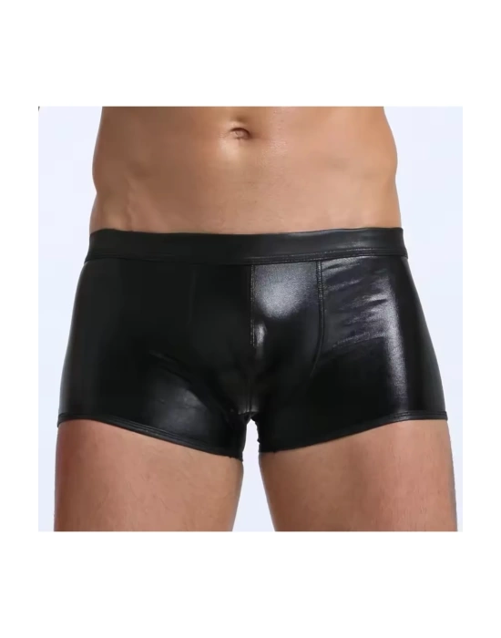 Fantezi Deri Görünümlü Seksi  Siyah Erkek Boxer  - Fantezi Tanga BC4605
