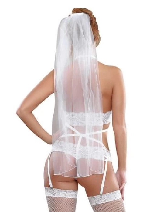 Fantezi Duvaklı Dantelli  Seksi Gelin Jartiyer Takımı BC2376