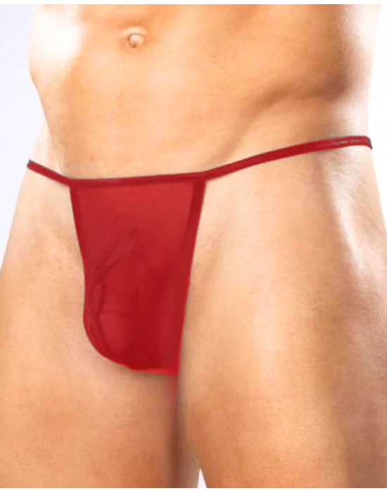 Fantezi Kırmızı Transparan Seksi Tül Erkek String BC4602