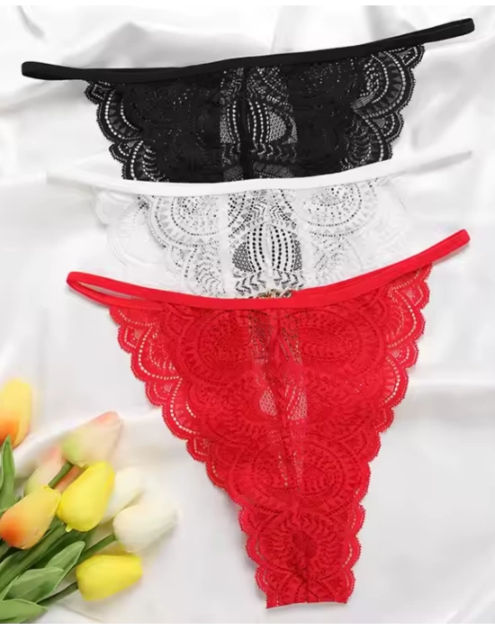 Kadın 3lü Dantel String - Tanga BC0041