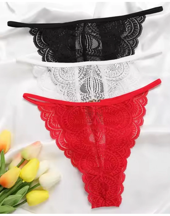 Kadın 3lü Dantel String - Tanga BC0041