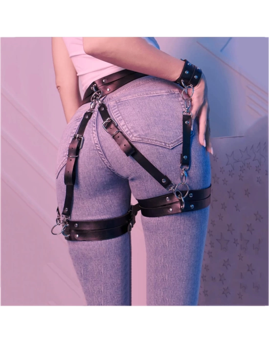 Wossi Kalça ve Bilek Bağlama Deri Harness - Siyah