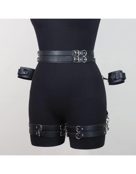 Kalça ve Bilek Bağlama Deri Harness - Siyah