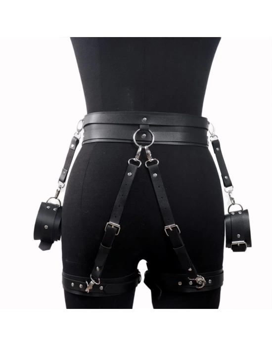 Wossi Kalça ve Bilek Bağlama Deri Harness - Siyah