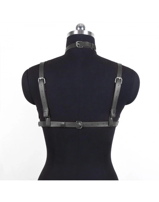 Kalp Detaylı Deri Vücut Harness Takımı Siyah