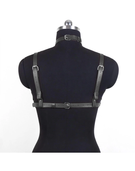Wossi Kalp Detaylı Deri Vücut Harness Takımı Siyah